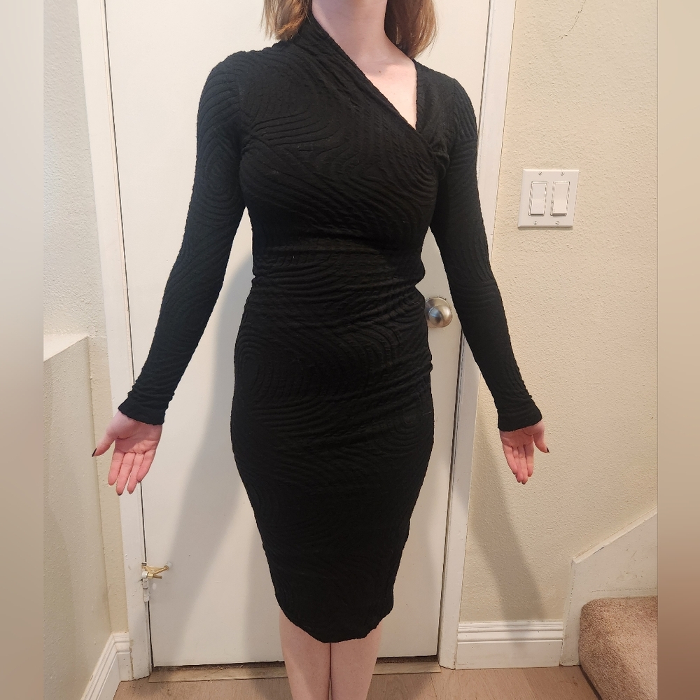 Tracy Reese Black Textured Long Sleeve Dress